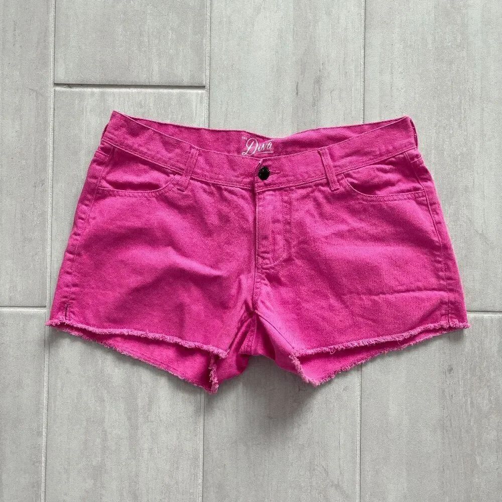 Old Navy Denim Diva Shorts Pink Raw Hem Low-Rise Vibrant 100% Cotton 6 Inseam 3"